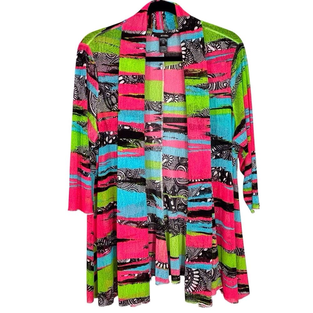 Ali Miles Lightweight Topper Cardigan Womens 3X Pink Blue Green Colorful